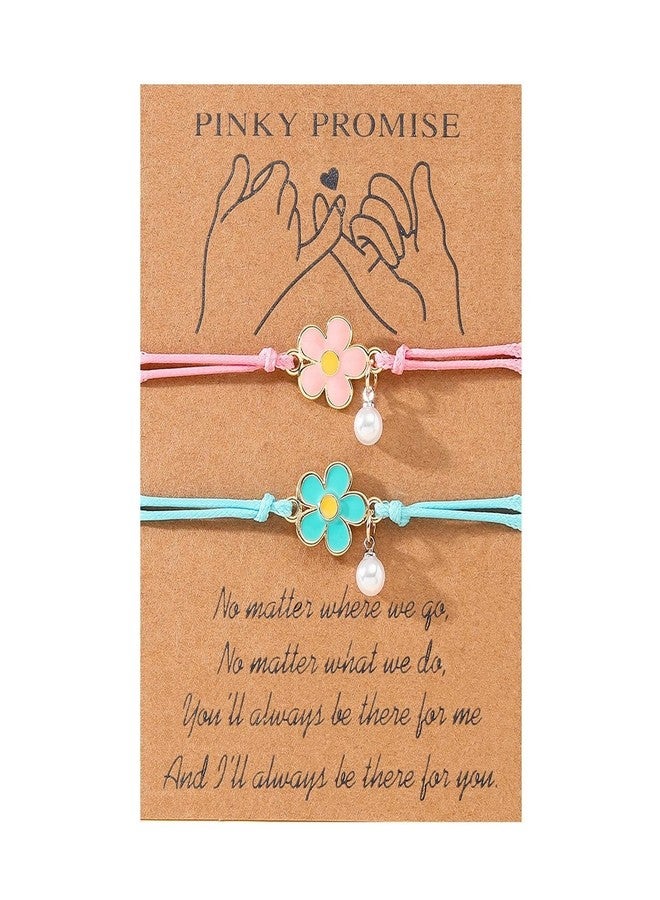 DOYYCA Friendship Bracelets Matching Flower Best Friend Bracelet Gifts for 2 Women BFF (Blue Pink) - Image 1